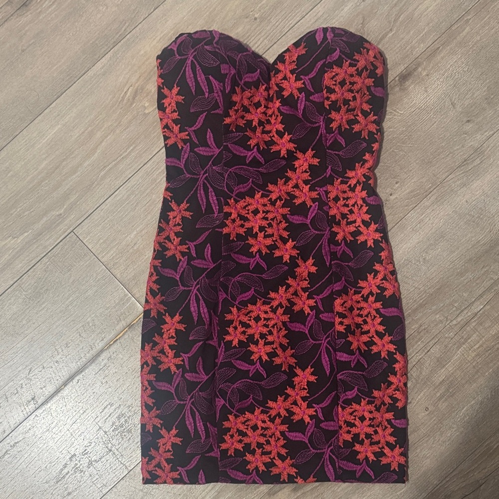 Guess Strapless Mini Dress - Black and Red Floral